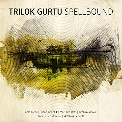 CD cover for Trilok Gurtu’s “Spellbound” featuring abstract watercolor art.