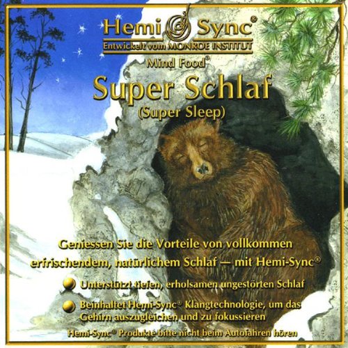 "Hemi-Sync CD cover featuring a sleeping bear in a snowy cave with text."