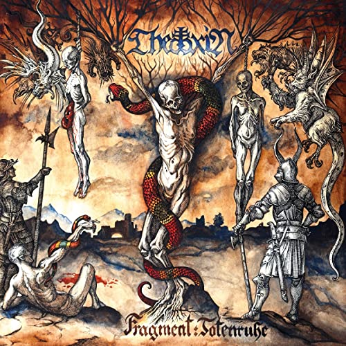 Dark fantasy album cover featuring skeletal figures and monstrous creatures.