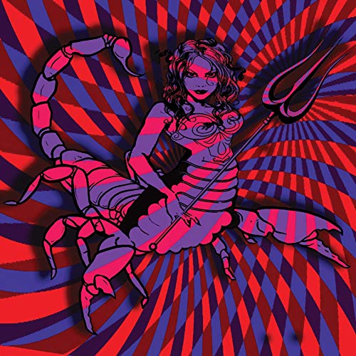 Psychedelic album cover featuring a woman with a scorpion tail and trident.