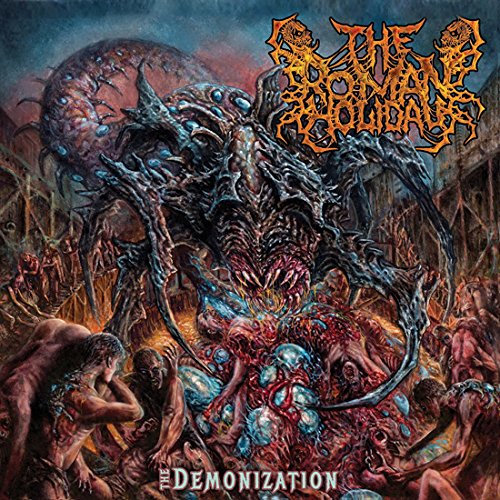 Album cover: grotesque monster surrounded by suffering figures in hellscape.