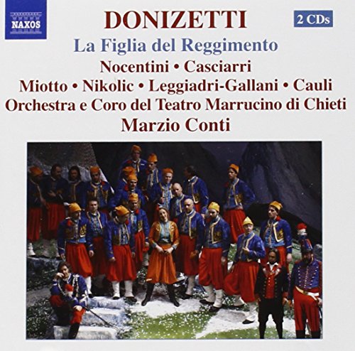 CD cover for Donizetti’s “La figlia del reggimento” opera, featuring performers.