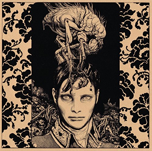 Black and white illustration of a face with abstract, swirling shapes above.