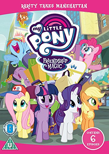 "My Little Pony: Friendship is Magic DVD cover featuring six cartoon ponies in a city scene."