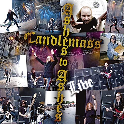 Candlemass "Ashes To Ashes" album cover featuring live performance photos.