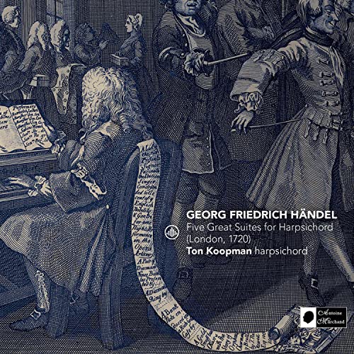 CD cover depicting 18th-century musicians and text: Handel suites, Ton Koopman.