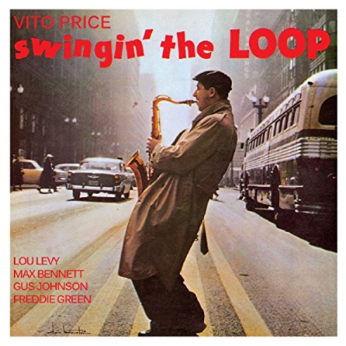 Album cover with man playing saxophone on a city street.