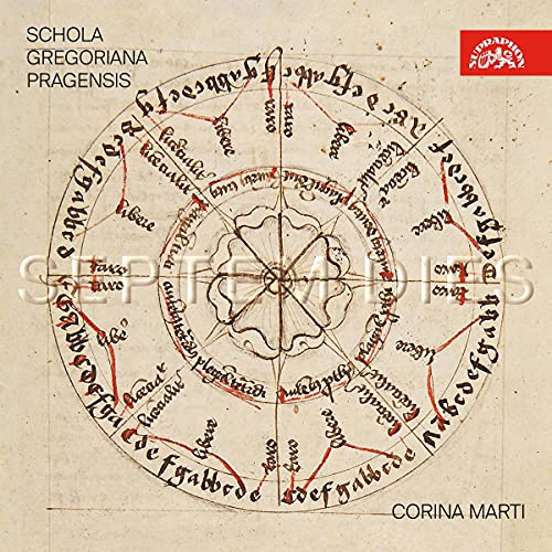 Ancient circular diagram with text, red accents, on beige background, watermarked "Supraphon".