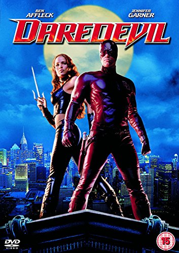 Daredevil DVD cover featuring Ben Affleck and Jennifer Garner in costume.