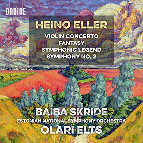 "Album cover featuring a vibrant landscape painting with text overlay listing musical compositions."