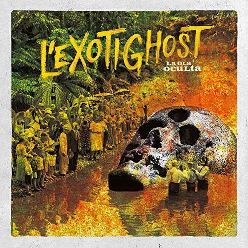 A vinyl record cover featuring a skull in a jungle scene with a crowd.