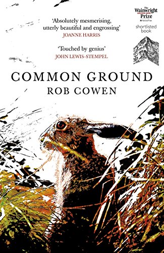 "Book cover with a rabbit in grass, white background, and title 'Common Ground' by Rob Cowen."