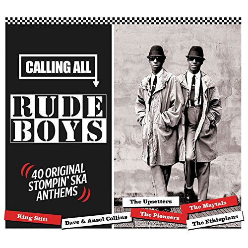 "CD cover with two men in suits and trench coats, black and white image."
