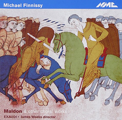"CD cover with medieval battle scene illustration, titled 'Maldon & other choral works'."