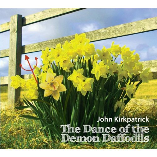 "CD cover with daffodils and pitchfork, titled 'The Dance of the Demon Daffodils'".