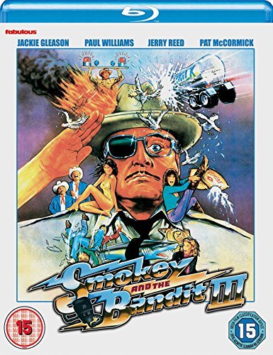 Smokey and the Bandit III" Blu-ray cover with action scene and large face.
