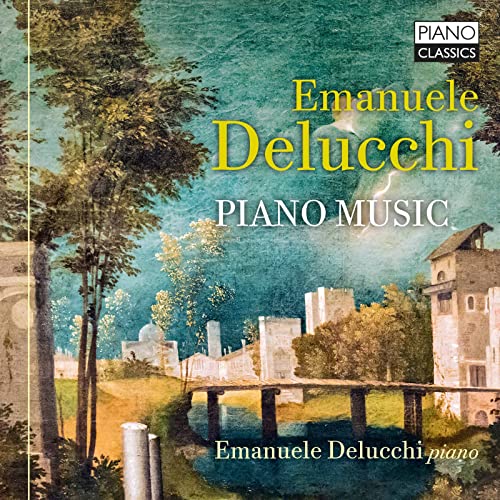 CD cover for Emanuele Delucchi’s “Piano Music” with landscape painting.