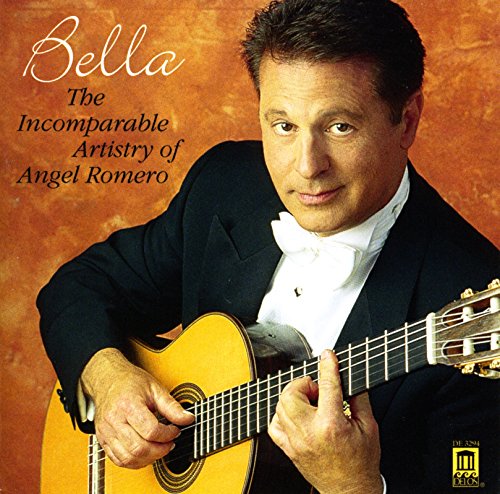Angel Romero portrait playing a classical guitar on CD cover.