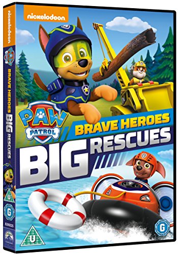 "Paw Patrol Brave Heroes Big Rescues DVD case featuring cartoon dogs in rescue scenes."