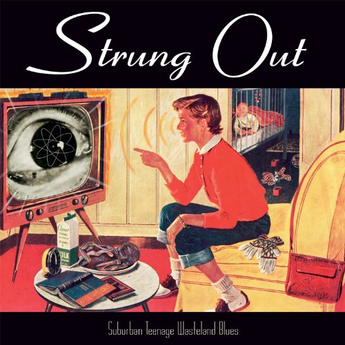 CD cover: boy pointing at eye on TV, vintage illustration style.
