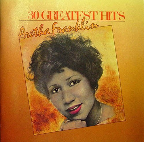 "CD cover featuring a grid of Aretha Franklin's images against a red background."