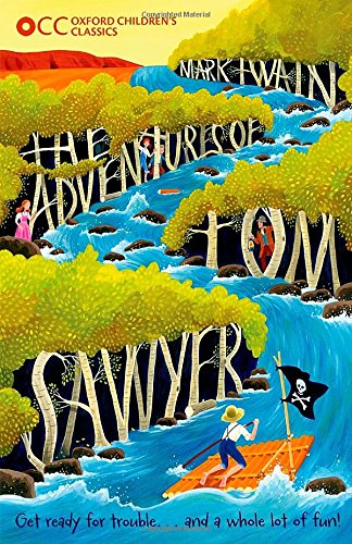 The Adventures of Tom Sawyer book cover featuring a boy on a pirate raft.