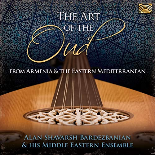 CD cover featuring an oud with intricate patterns and text describing the music.