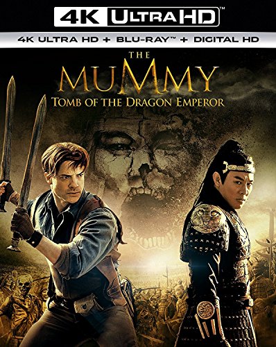 "The Mummy: Tomb of the Dragon Emperor" Blu-ray cover featuring two men with swords.