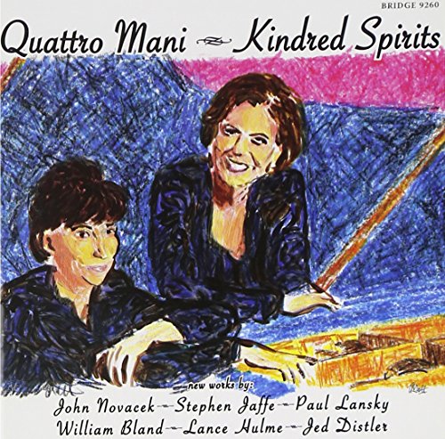 "Album cover with abstract drawing of two men at a table, names listed below."