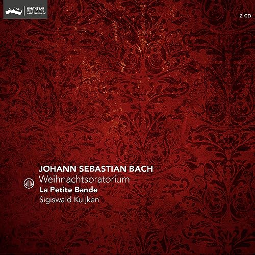 Red patterned CD cover for Bach’s “Weihnachtsoratorium” by La Petite Bande.