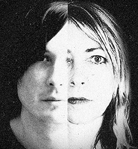 Split portrait of a person, black and white, distorted image.