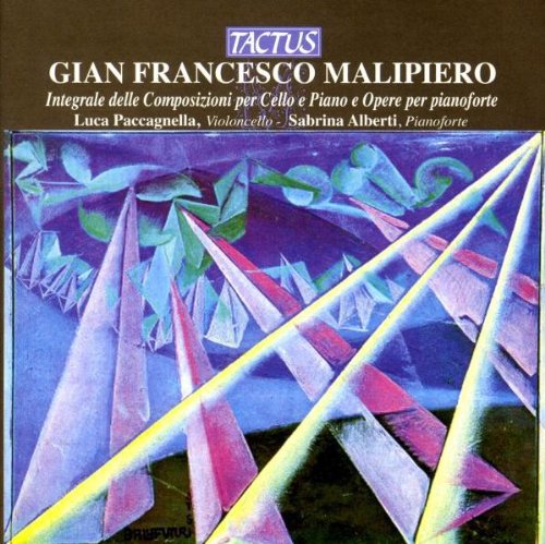 CD cover with abstract geometric art and Italian text on dark background.