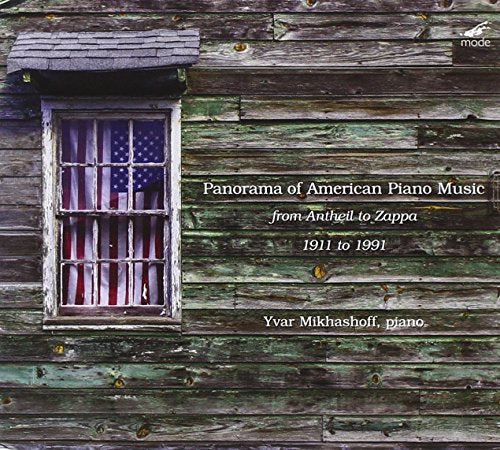 CD cover with rustic wooden building, American flag in window, text details.