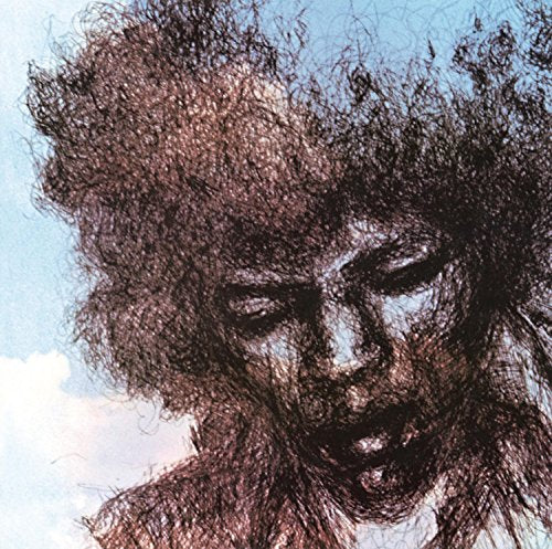 Jimi Hendrix album cover featuring a sketch of his face with afro against a blue sky.