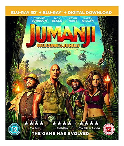 Jumanji: Welcome to the Jungle Blu-ray cover with cast and jungle scene.
