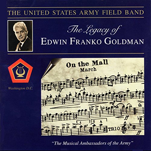 "CD cover with navy background, sheet music, and portrait of Edwin Franko Goldman."
