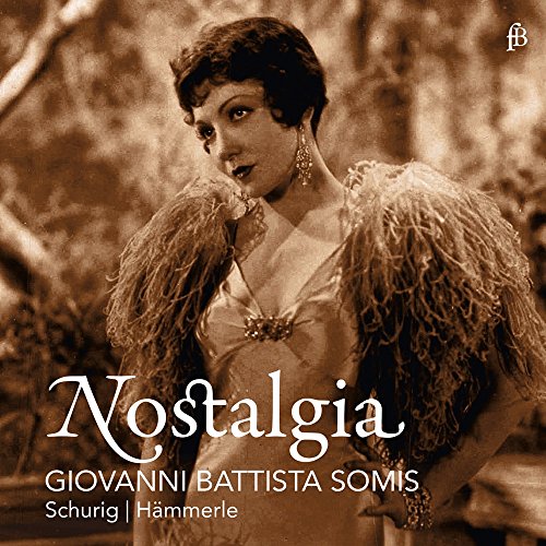 Sepia-toned CD cover featuring a woman in a feathered dress, titled "Nostalgia".