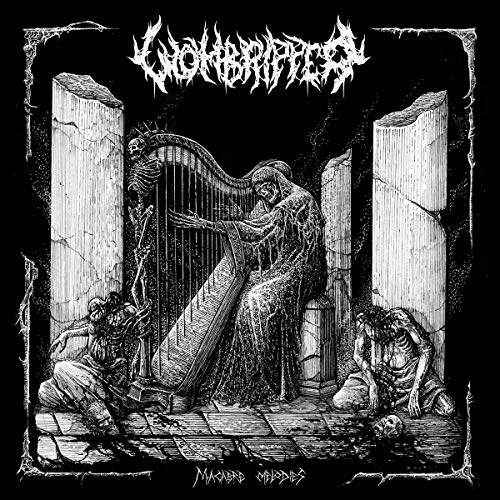Black and white album cover featuring skeletal figures and a harp.