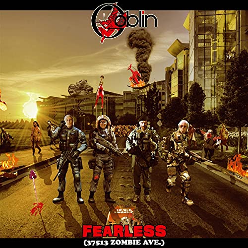 Album cover: soldiers confront zombies in a burning, apocalyptic cityscape.