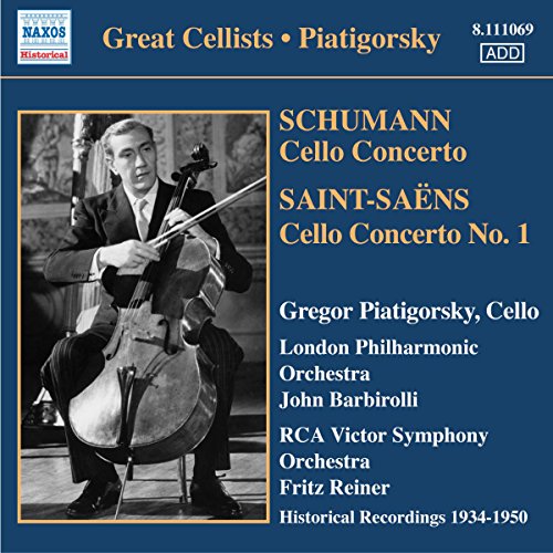 CD cover featuring cellist Gregor Piatigorsky in a suit playing his instrument.
