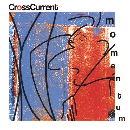 A CD cover with abstract black lines on a blue and red background.