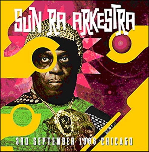 CD cover: Sun Ra portrait with bold yellow and pink abstract design.