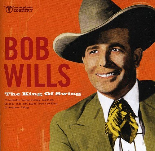 "Album cover featuring Bob Wills in a suit, hat, and tie against a red background."