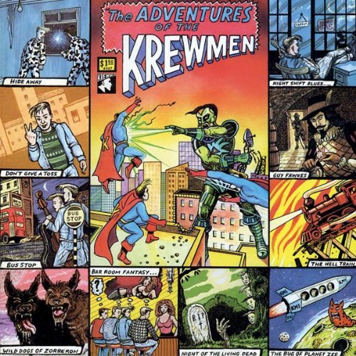 Comic book cover featuring superheroes, villains, and fantastical scenes.