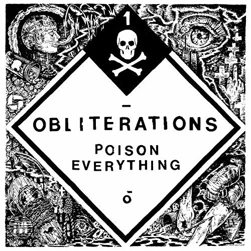 "Obliterations - Poison Everything" CD cover with skull and crossbones on a white diamond.