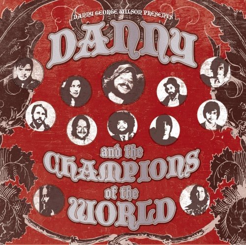 Red album cover with white text and circular portraits of band members.