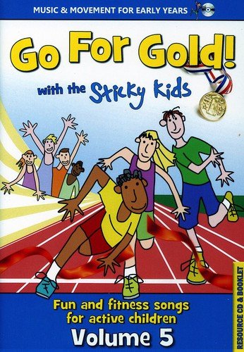 "CD cover featuring cartoon children on a running track, with text and gold medal."