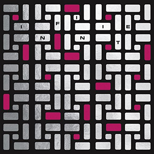 CD cover with a grid of rectangular blocks, some pink, spelling "Infinite".