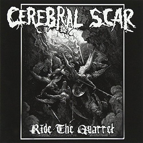Black and white album cover with chaotic battle scene and band name.