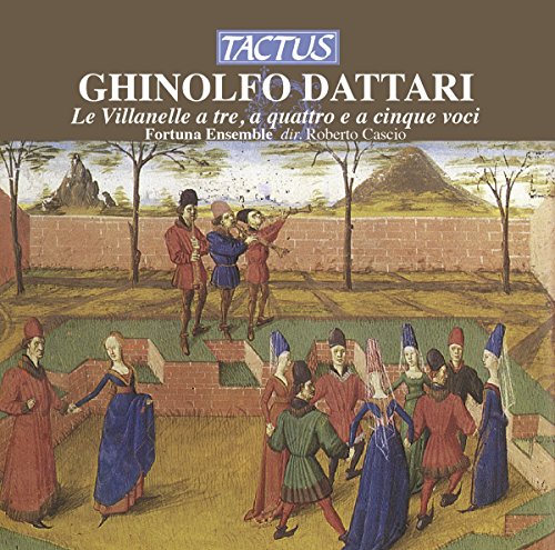 "CD cover art featuring medieval illustration of people dancing in a courtyard."